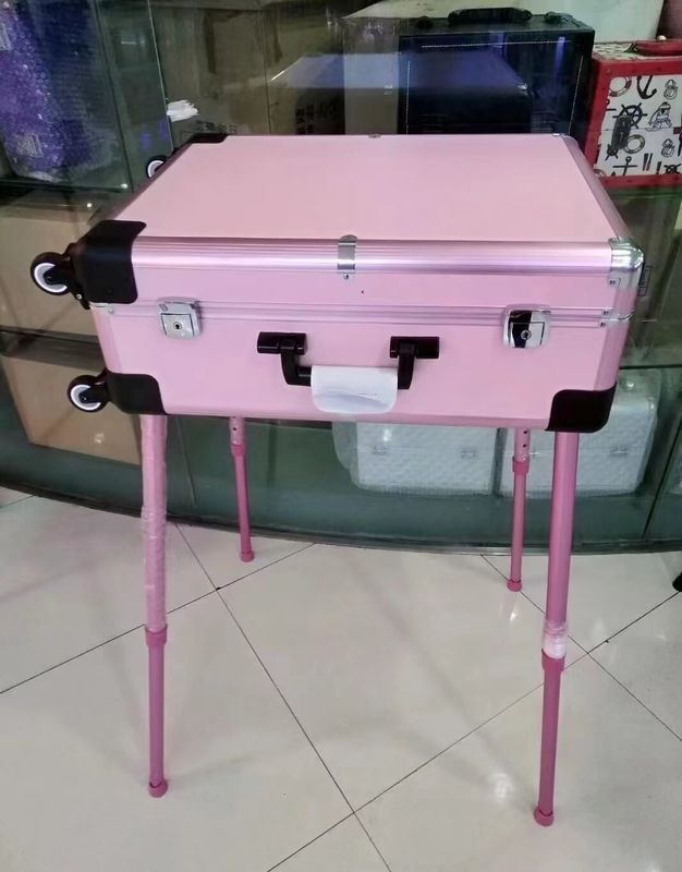 جعبه آرایش قابل تنظیم پاهای ایستاده کوله کار سنگین آینه روشن LED آرایشچه چرخدار 4 چرخ ماشین آرایش